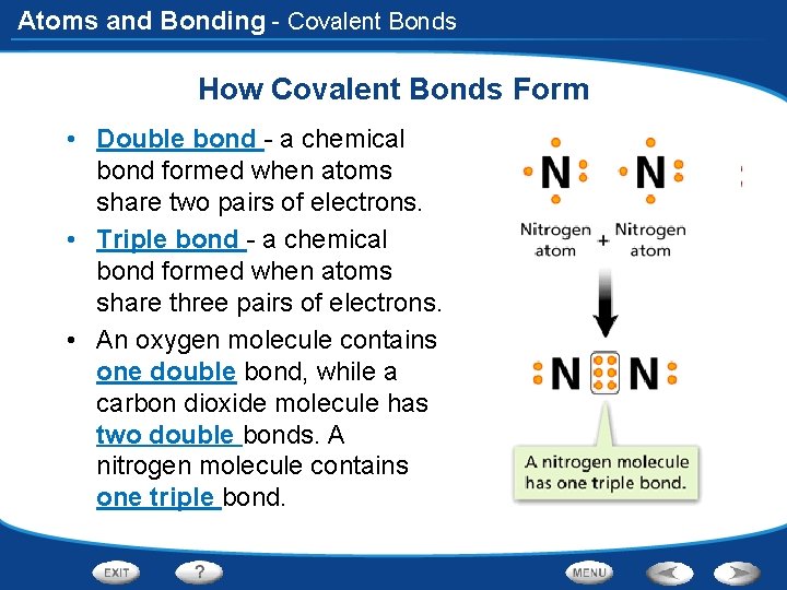 Atoms and Bonding - Covalent Bonds How Covalent Bonds Form • Double bond -