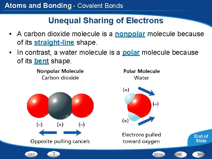 Atoms and Bonding - Covalent Bonds Unequal Sharing of Electrons • A carbon dioxide
