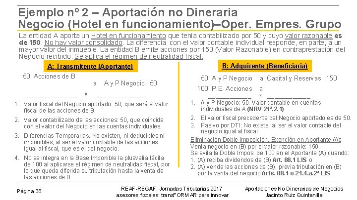 Ejemplo nº 2 – Aportación no Dineraria Negocio (Hotel en funcionamiento)–Oper. Empres. Grupo La