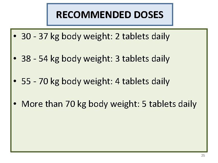 RECOMMENDED DOSES • 30 - 37 kg body weight: 2 tablets daily • 38 RECOMMENDED DOSES • 30 - 37 kg body weight: 2 tablets daily • 38