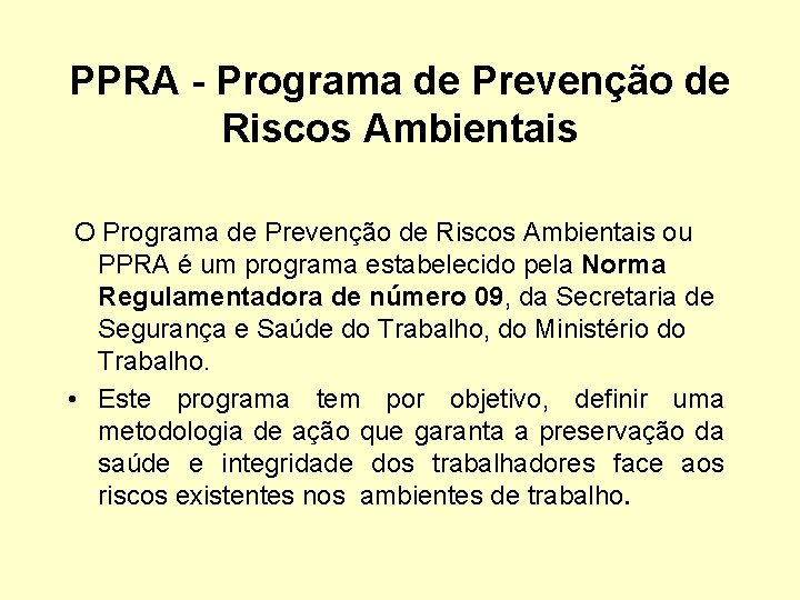 PPRA - Programa de Prevenção de Riscos Ambientais O Programa de Prevenção de Riscos