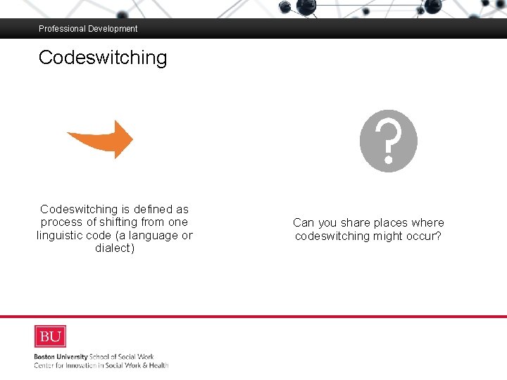 Professional Development Codeswitching Boston University Slideshow Title Goes Here Codeswitching is defined as process