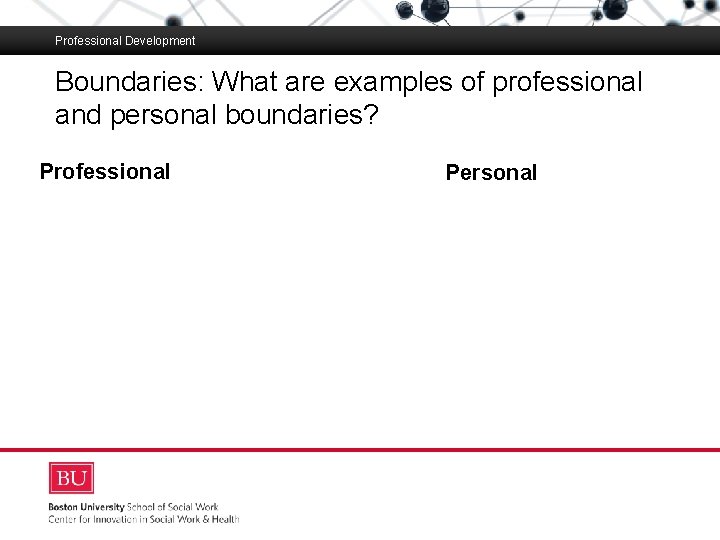 Professional Development Boundaries: What are examples of professional and personal boundaries? Boston University Slideshow