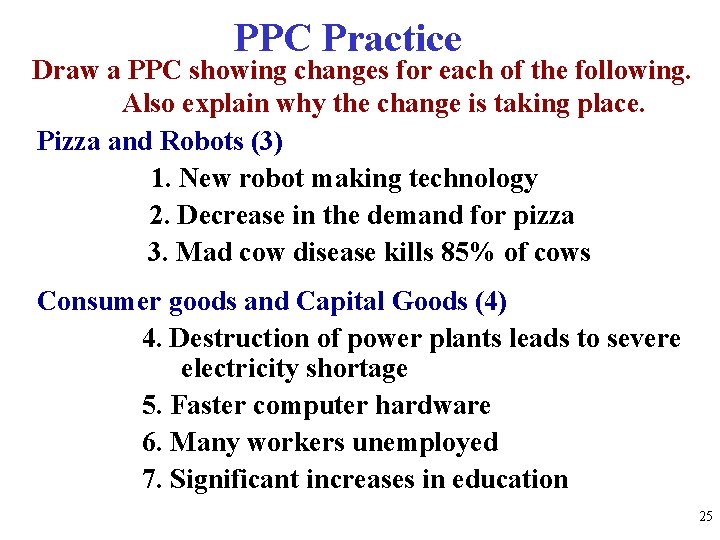 PPC Practice Draw a PPC showing changes for each of the following. Also explain