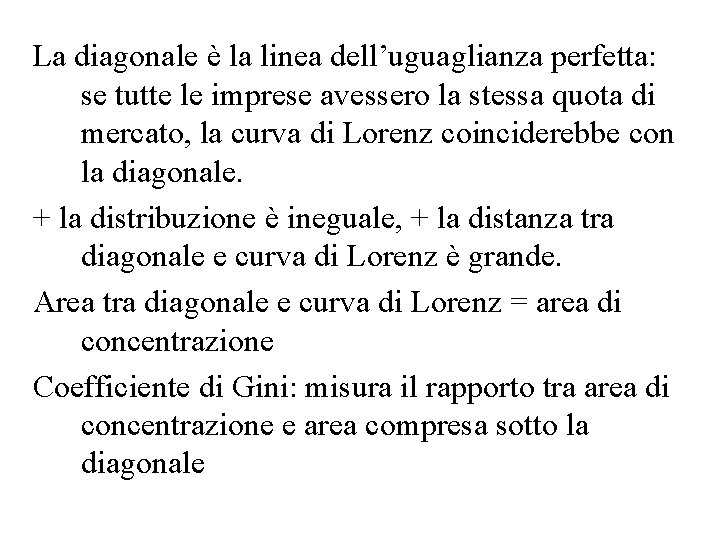 La diagonale è la linea dell’uguaglianza perfetta: se tutte le imprese avessero la stessa