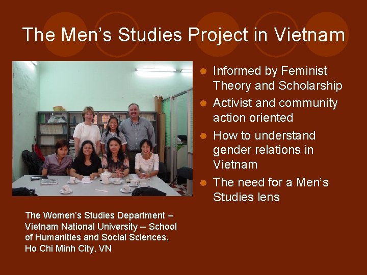 The Men’s Studies Project in Vietnam Informed by Feminist Theory and Scholarship l Activist