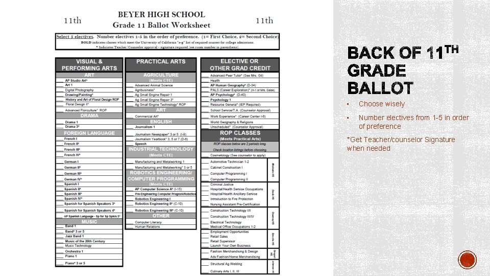  • Choose wisely • Number electives from 1 -5 in order of preference