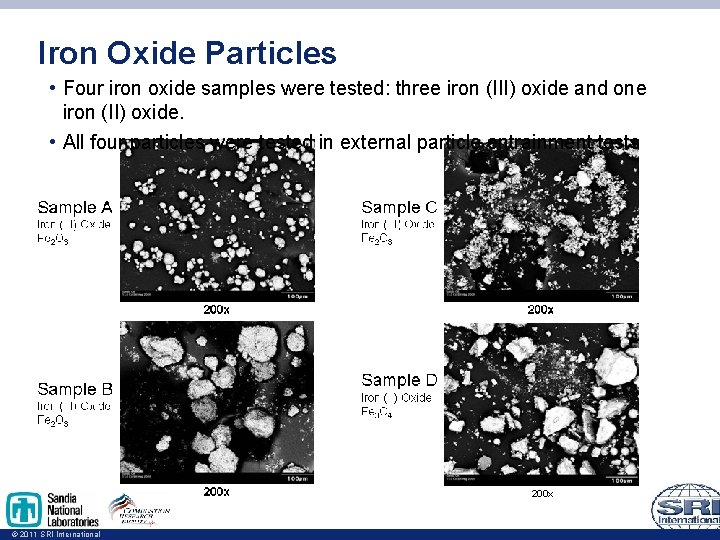 Iron Oxide Particles • Four iron oxide samples were tested: three iron (III) oxide