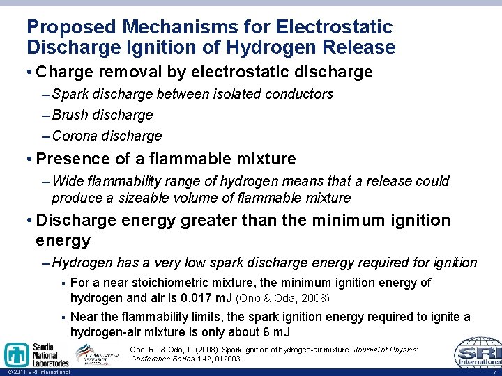 Proposed Mechanisms for Electrostatic Discharge Ignition of Hydrogen Release • Charge removal by electrostatic