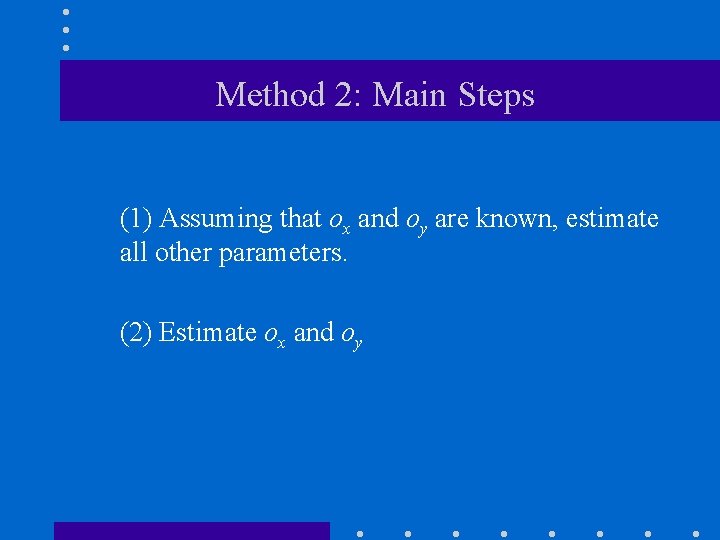 Method 2: Main Steps (1) Assuming that ox and oy are known, estimate all