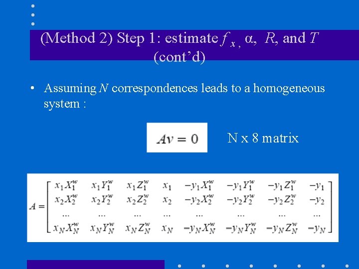 (Method 2) Step 1: estimate f x , α, R, and T (cont’d) •