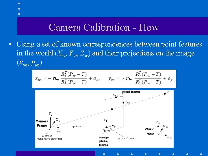 Camera Calibration - How • Using a set of known correspondences between point features