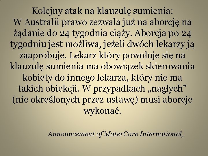 Kolejny atak na klauzulę sumienia: W Australii prawo zezwala już na aborcję na żądanie