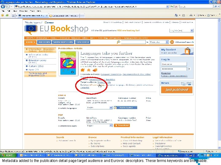 Metadata added to the publication detail page target audience and Eurovoc descriptors. These terms