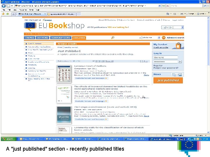 A "just published" section - recently published titles 