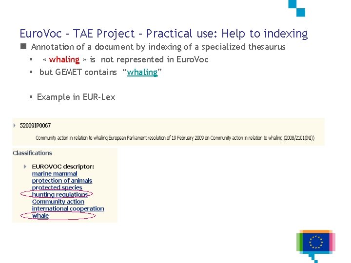 Euro. Voc – TAE Project – Practical use: Help to indexing n Annotation of