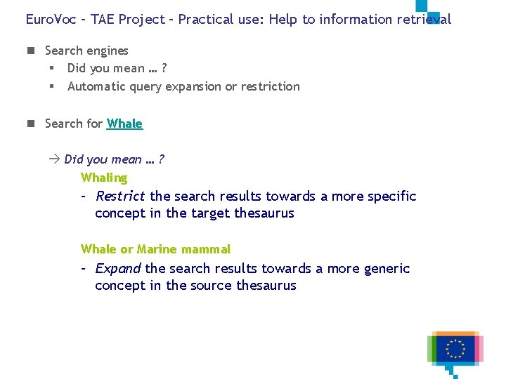 Euro. Voc – TAE Project – Practical use: Help to information retrieval n Search