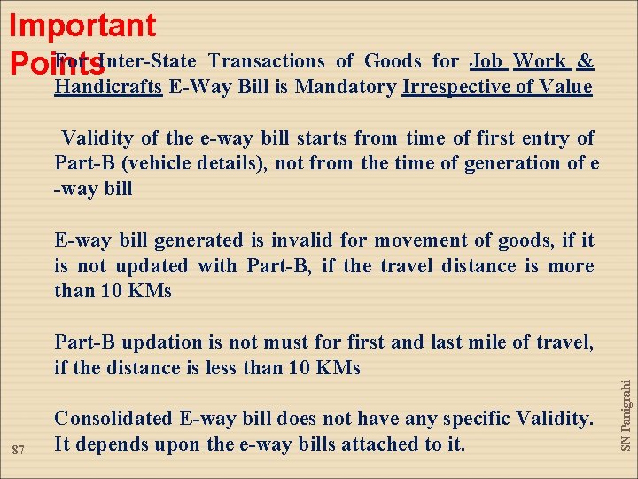 Important For Inter-State Transactions of Goods for Job Work & Points Handicrafts E-Way Bill