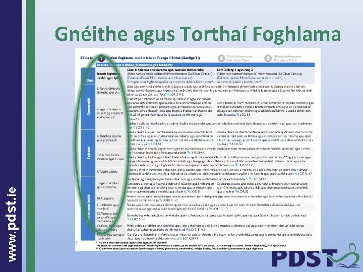 www. pdst. ie Gnéithe agus Torthaí Foghlama Tá an t. SFGM á maoiniú ag