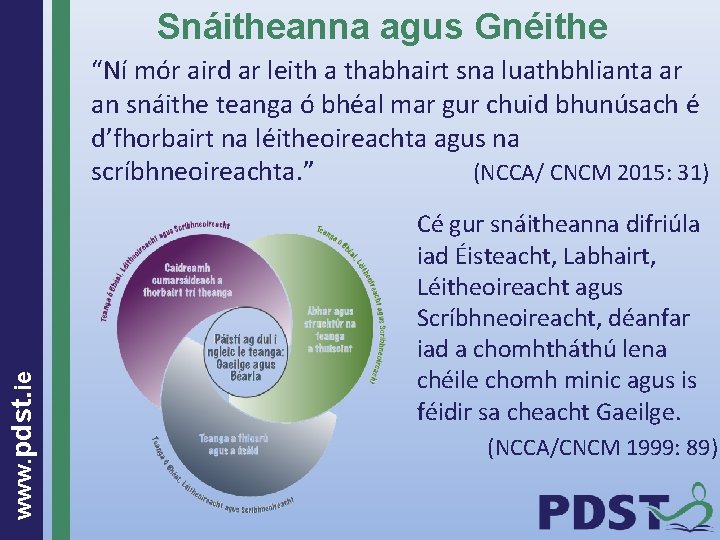 Snáitheanna agus Gnéithe www. pdst. ie “Ní mór aird ar leith a thabhairt sna