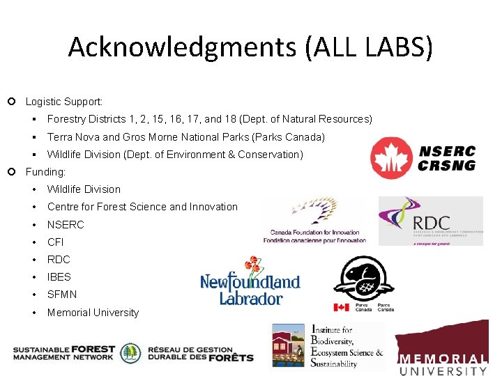 Acknowledgments (ALL LABS) Logistic Support: § Forestry Districts 1, 2, 15, 16, 17, and