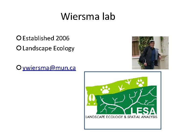 Wiersma lab Established 2006 Landscape Ecology ywiersma@mun. ca 