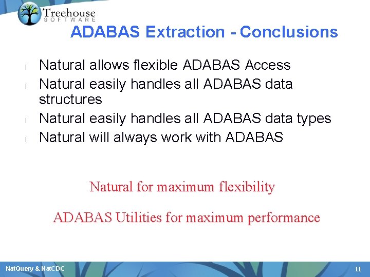 ADABAS Extraction - Conclusions l l Natural allows flexible ADABAS Access Natural easily handles