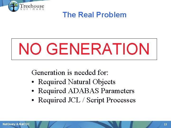 The Real Problem NO GENERATION Generation is needed for: • Required Natural Objects •