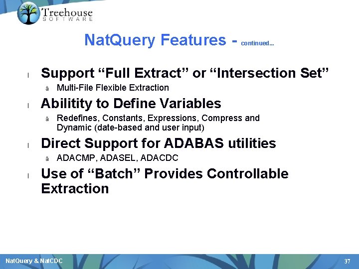 Nat. Query Features l Support “Full Extract” or “Intersection Set” ä l Redefines, Constants,