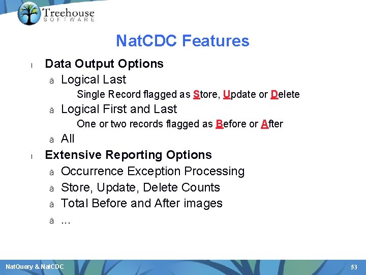 Nat. CDC Features l Data Output Options ä Logical Last – Single Record flagged