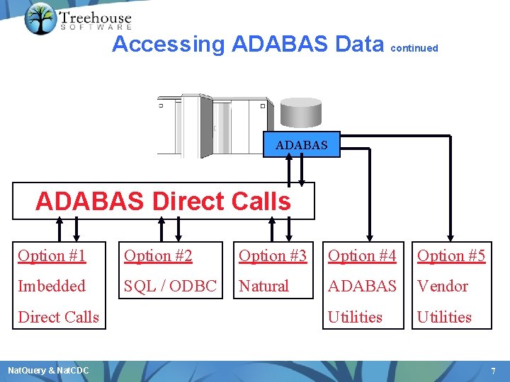 Accessing ADABAS Data continued ADABAS Direct Calls Option #1 Option #2 Option #3 Option
