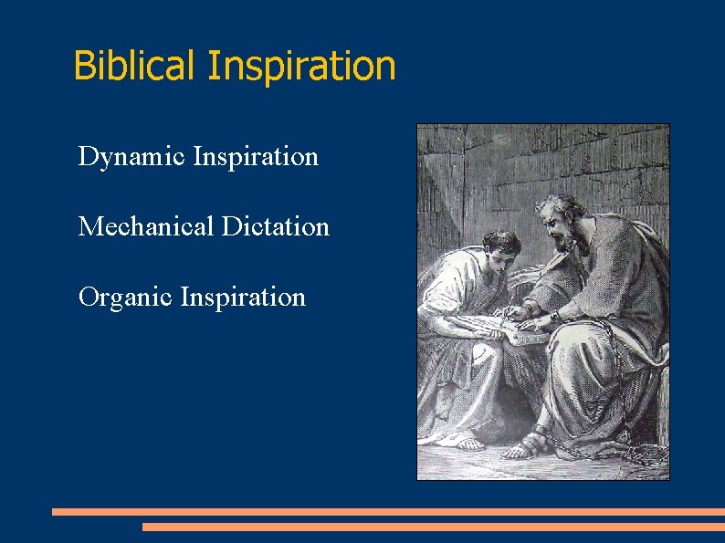 Biblical Inspiration Dynamic Inspiration Mechanical Dictation Organic Inspiration 