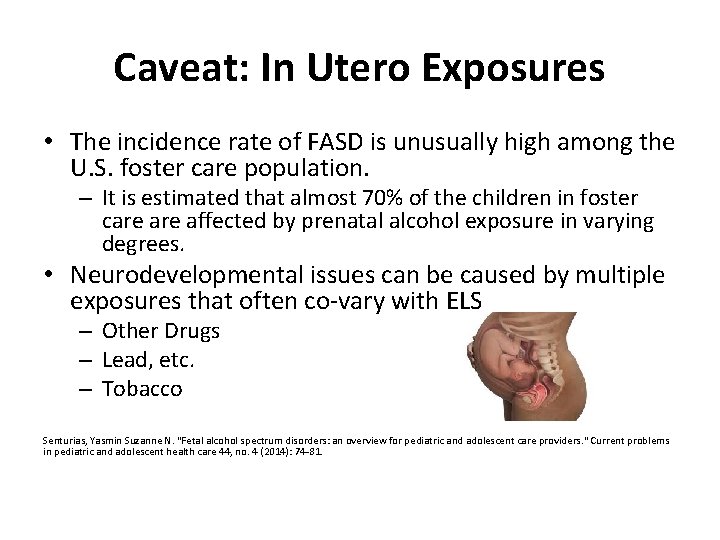 Caveat: In Utero Exposures • The incidence rate of FASD is unusually high among