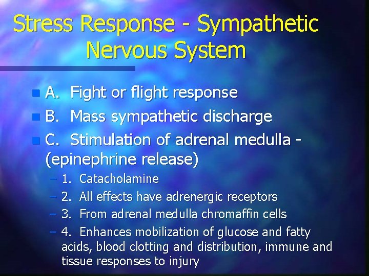 Stress Response - Sympathetic Nervous System A. Fight or flight response n B. Mass