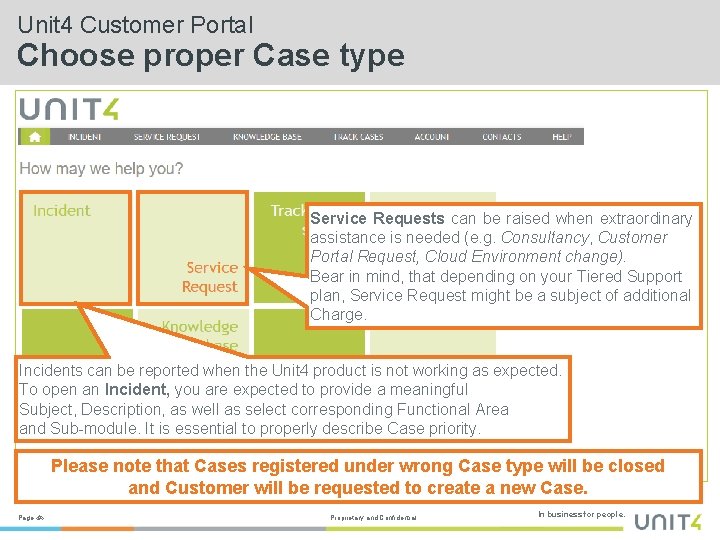 Unit 4 Customer Portal Choose proper Case type Service Requests can be raised when