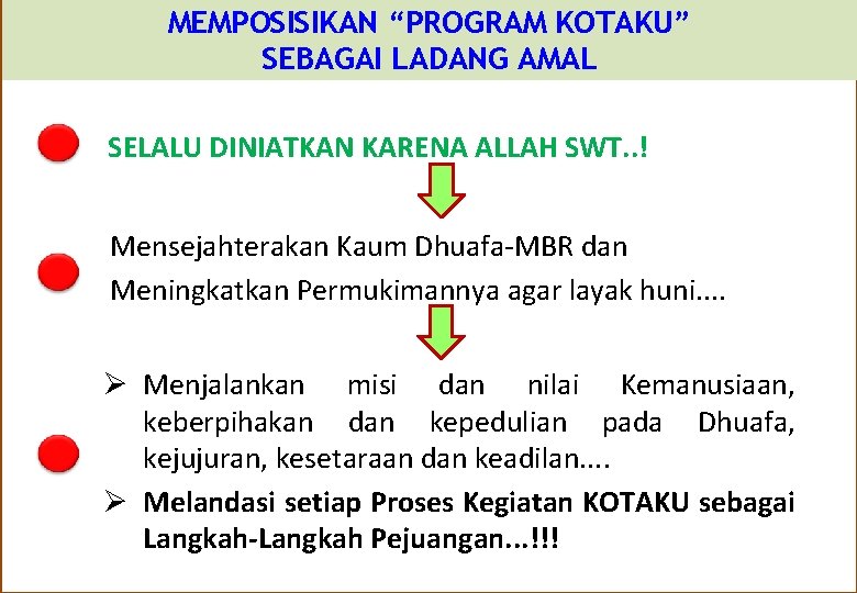 MEMPOSISIKAN “PROGRAM KOTAKU” SEBAGAI LADANG AMAL SELALU DINIATKAN KARENA ALLAH SWT. . ! Mensejahterakan