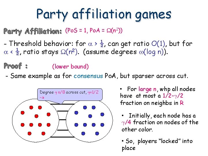 Party affiliation games Party Affiliation: (Po. S = 1, Po. A = (n 2))
