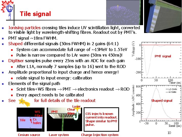 Tile signal n n n n Ionising particles crossing tiles induce UV scintillation light,