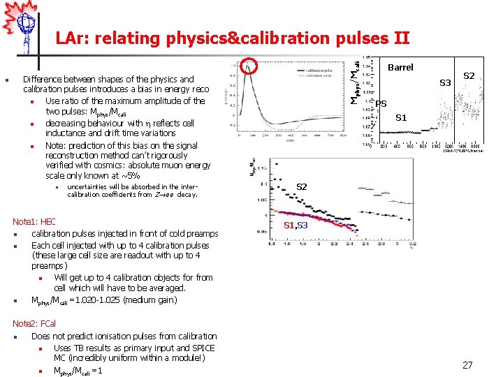 n Mphys/Mcali LAr: relating physics&calibration pulses II Difference between shapes of the physics and