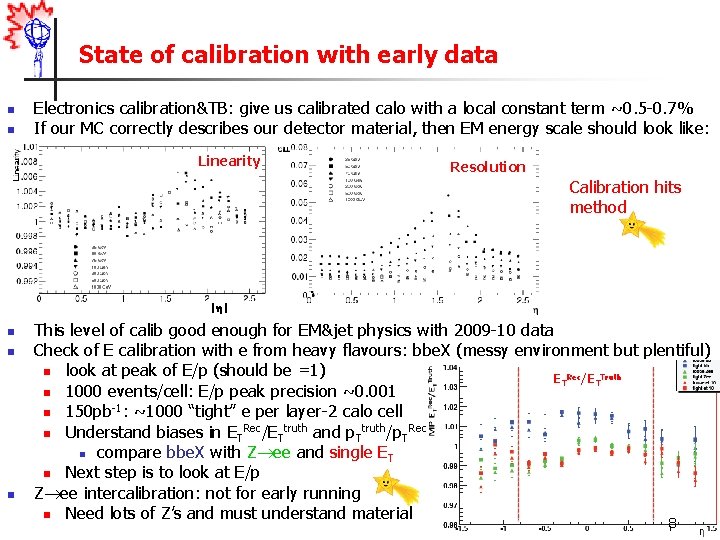 State of calibration with early data n n Electronics calibration&TB: give us calibrated calo