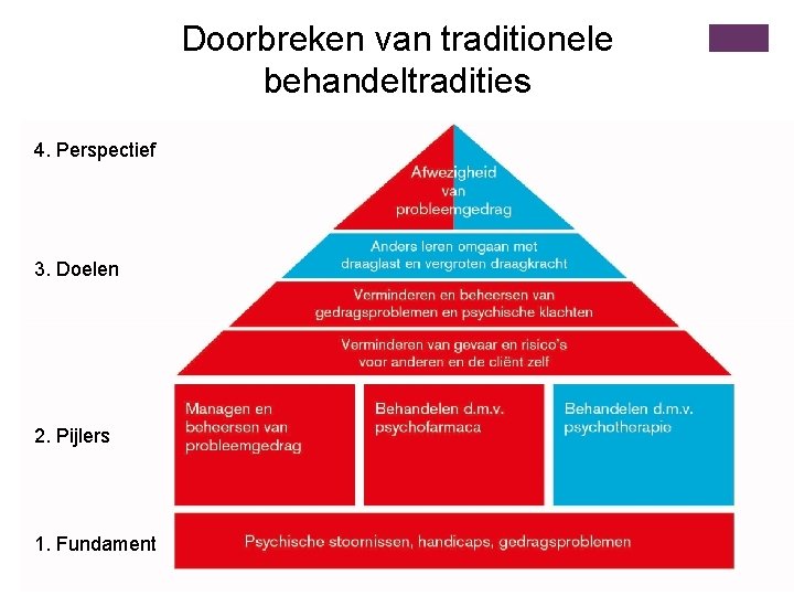 Doorbreken van traditionele behandeltradities 4. Perspectief 3. Doelen 2. Pijlers 1. Fundament 