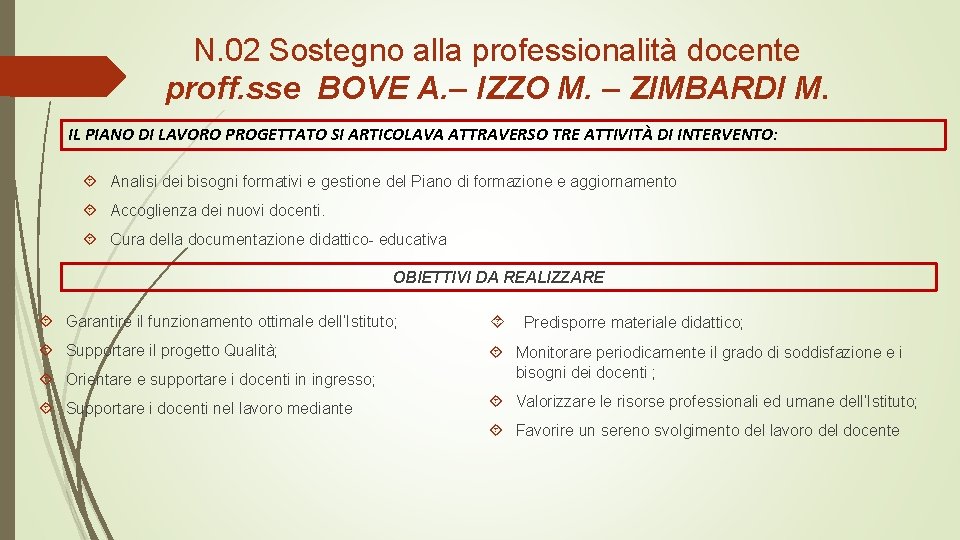 N. 02 Sostegno alla professionalità docente proff. sse BOVE A. – IZZO M. –