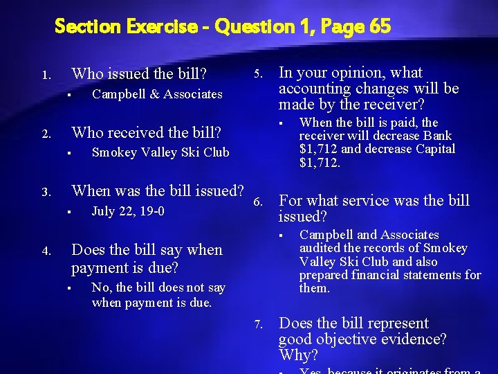 Section Exercise - Question 1, Page 65 1. Who issued the bill? § 2.