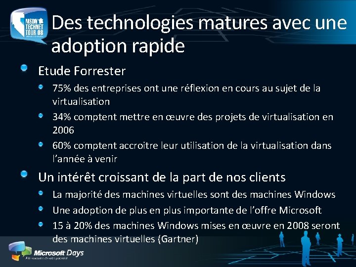 Des technologies matures avec une adoption rapide Etude Forrester 75% des entreprises ont une