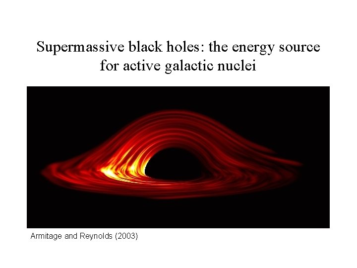 Supermassive black holes: the energy source for active galactic nuclei Armitage and Reynolds (2003)