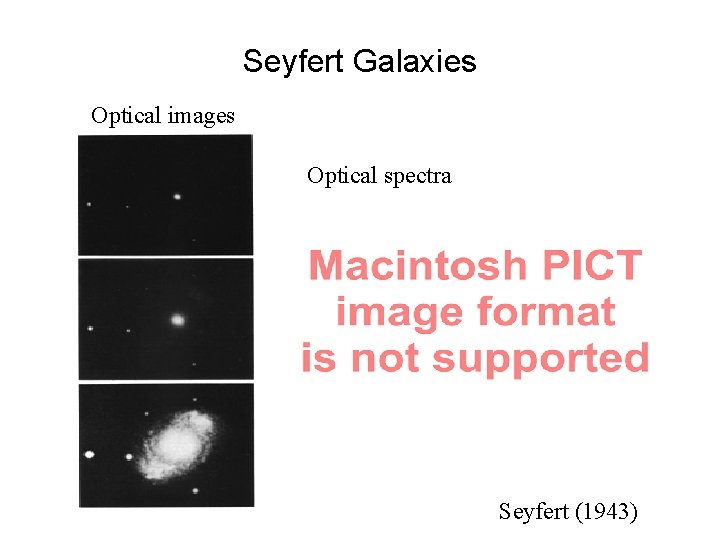 Seyfert Galaxies Optical images Optical spectra Seyfert (1943) 