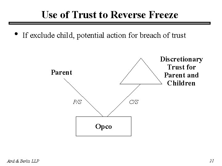 Use of Trust to Reverse Freeze • If exclude child, potential action for breach