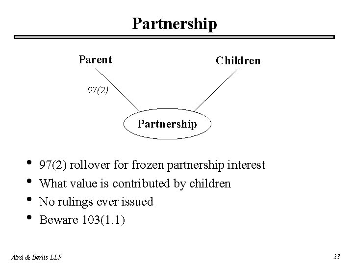 Partnership Parent Children 97(2) Partnership • • 97(2) rollover for frozen partnership interest What