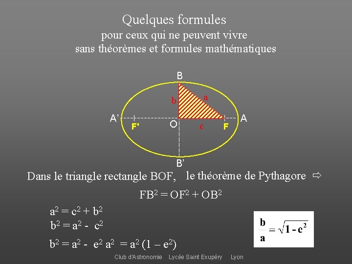 Quelques formules pour ceux qui ne peuvent vivre sans théorèmes et formules mathématiques B