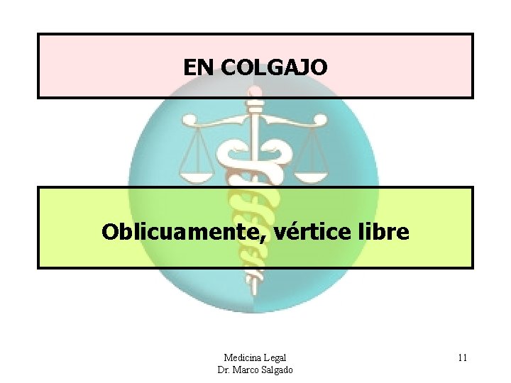 EN COLGAJO Oblicuamente, vértice libre Medicina Legal Dr. Marco Salgado 11 